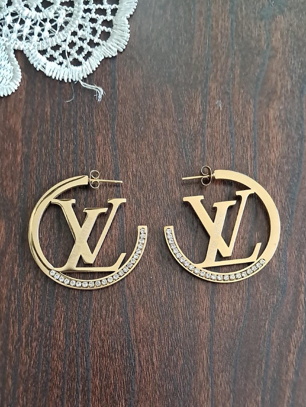 Gold-Tone Hoop Earrings with Crystal Trim